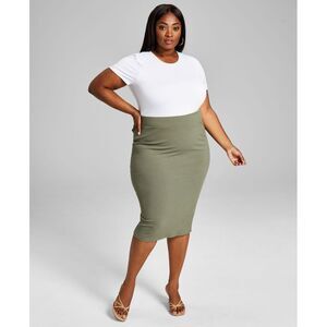 Bar III Trendy Plus Size Bodycon Ribbed Midi Skirt